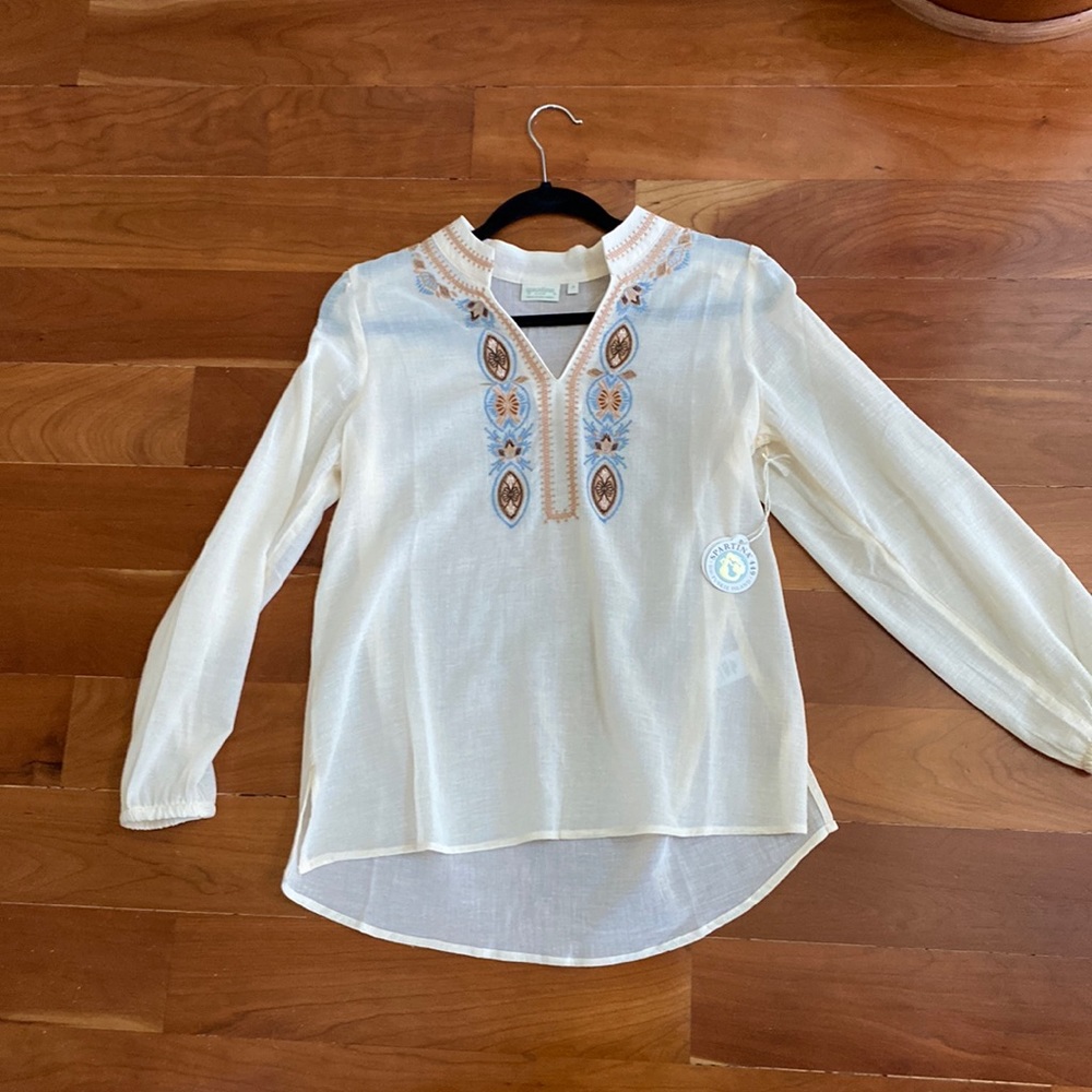 NWT Spartina 449 embroidered tunic in cream cotton